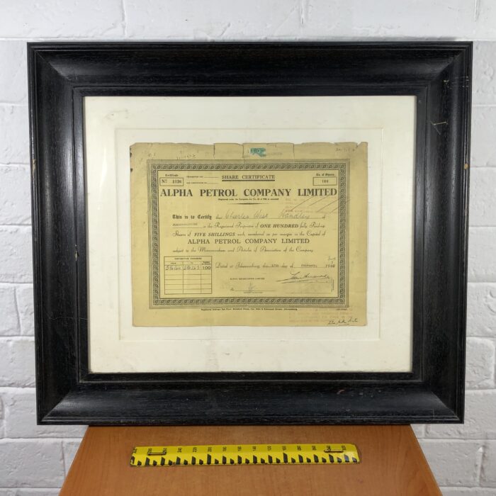 Framed Vintage 1940s Alpha Petrol Company Limited Share Certifcate - Image 12