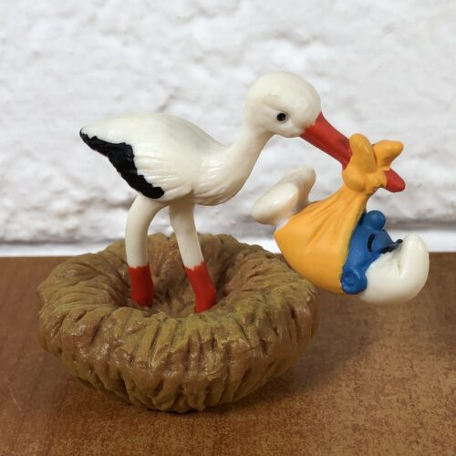 1985 Peyo Stork & Baby Smurf Figurine (Made in West Germany)