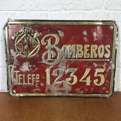 Vintage Embossed 'Bomberos' Firefighters Insurance Plaque