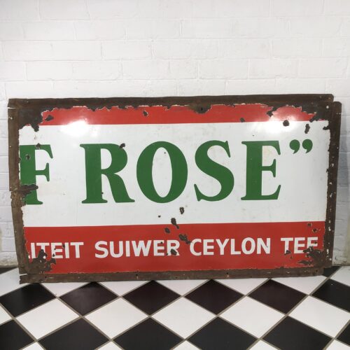 Vintage Cut Enamel Five Roses Tea Sign