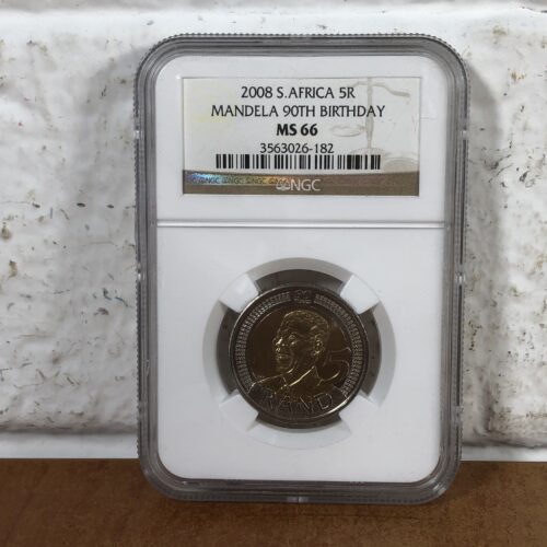 2008 Nelson Mandela 90th Birthday 5 Rand Coin (Graded MS66 by NGC)