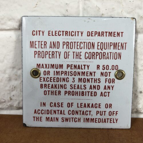 Small Vintage Enamel 'City Electricity Department' Sign