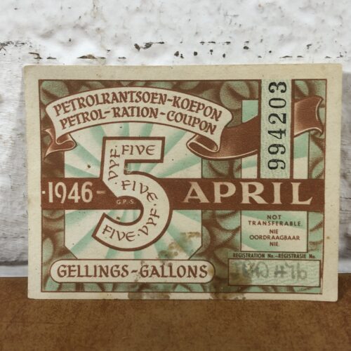 Vintage 1946 Five Gallon Petrol Coupon