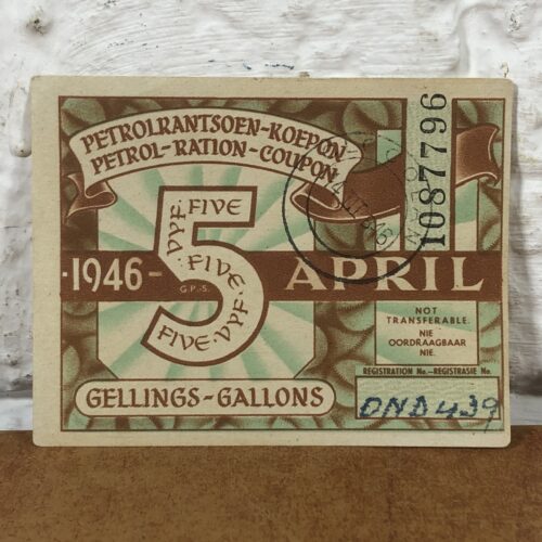 Vintage 1946 Five Gallon Petrol Coupon