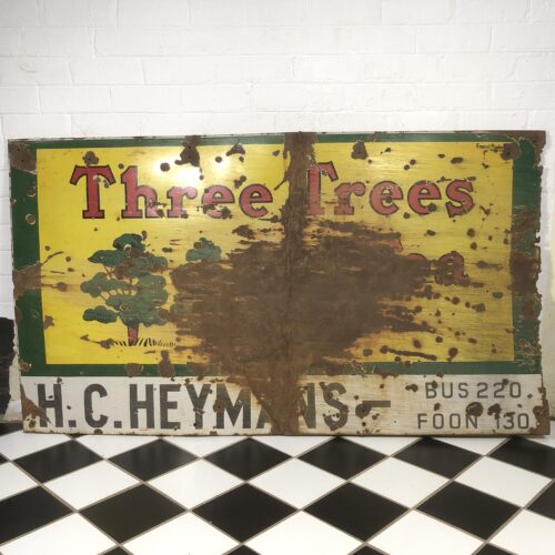 LARGE Vintage Three Trees Tea Enamel Sign