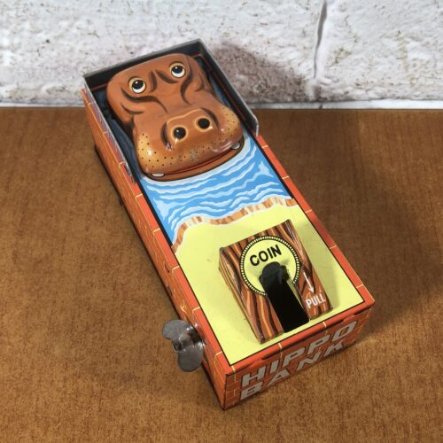 Vintage 1960s Tin Toy Hippo Bank (Made in Japan)