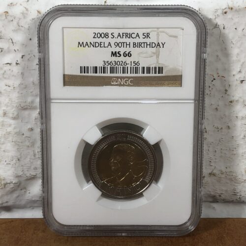 2008 Nelson Mandela 90th Birthday 5 Rand Coin (Graded MS66 by NGC)