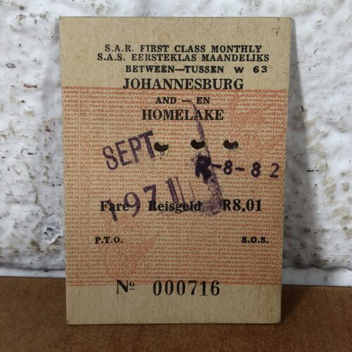 Vintage 1970s SAR/SAS First Class Train Ticket