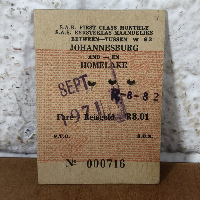 Vintage 1970s SAR/SAS First Class Train Ticket