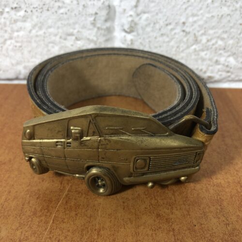 Vintage Brass Belt Buckle & Leather Belt