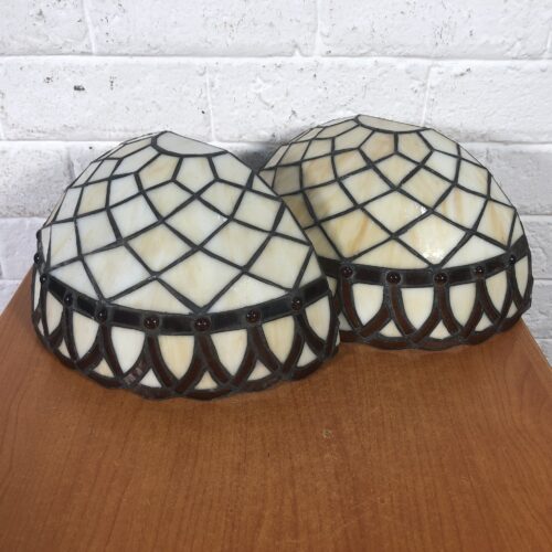 Pair of Tiffany-Style Stained Glass Wall Lampshades