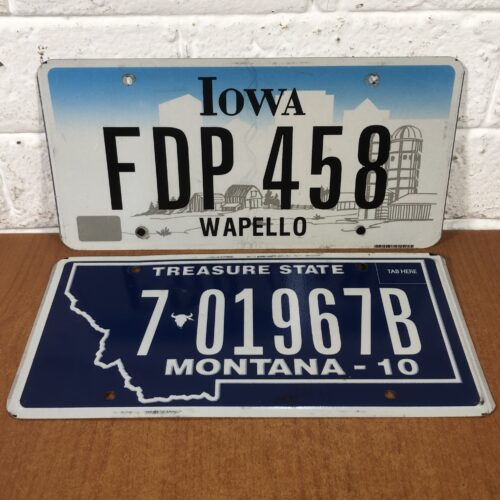Vintage Iowa & Montana USA Number Plates
