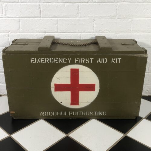 Large Vintage Wooden Military Emergency First Aid Kit
