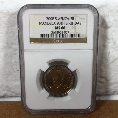2008 Nelson Mandela 90th Birthday 5 Rand Coin (Graded MS66 by NGC)