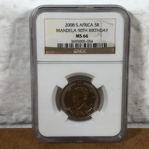 2008 Nelson Mandela 90th Birthday 5 Rand Coin (Graded MS66 by NGC)