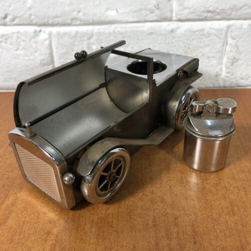 Vintage Metal Car-Shaped Cigarette Dispenser & Lighter Set (Made in Japan)